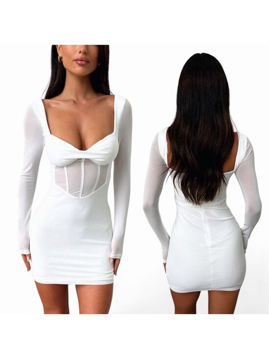 Princess Polly Dresses & Skirts - Princess Polly Sheer Bodycon Mini Dress Size 8 White Mesh Illusion Sweetheart